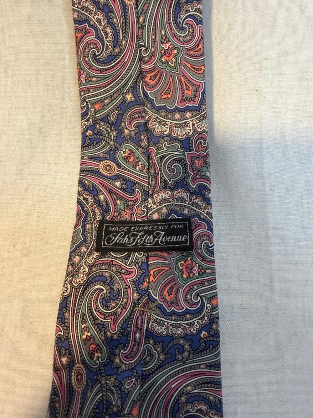 Saks Fifth Ave Silk Tie Paisley Design Black Label Hand Painted in England